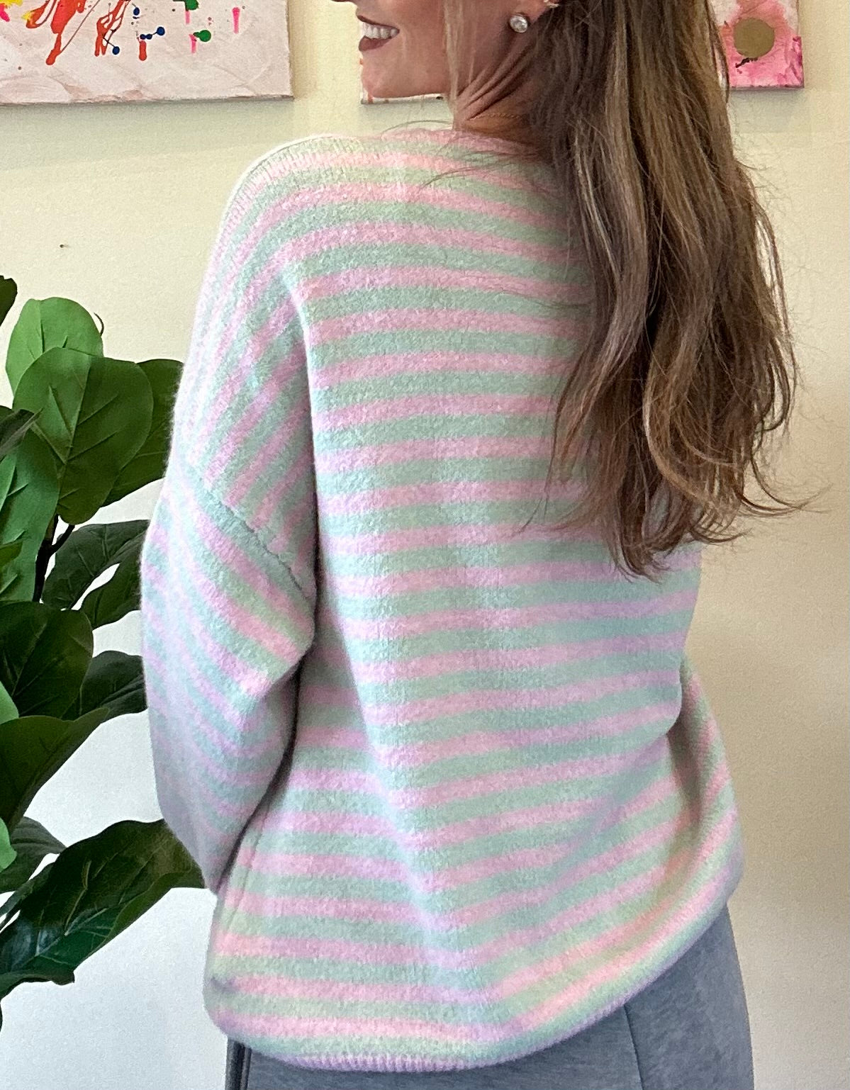Ibiza Stripe Mint Rosé Cardigan