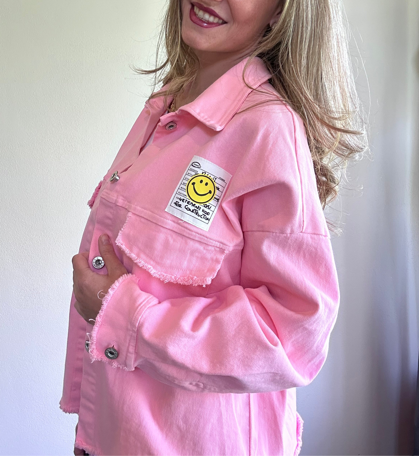 Jeansjacke Rosa Smiley