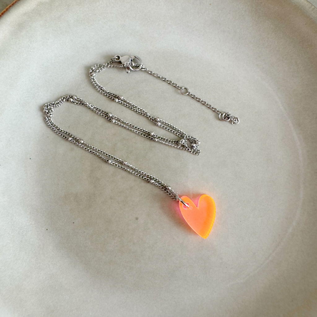 Kette Lume Charms | Herz Neon Orange Silber