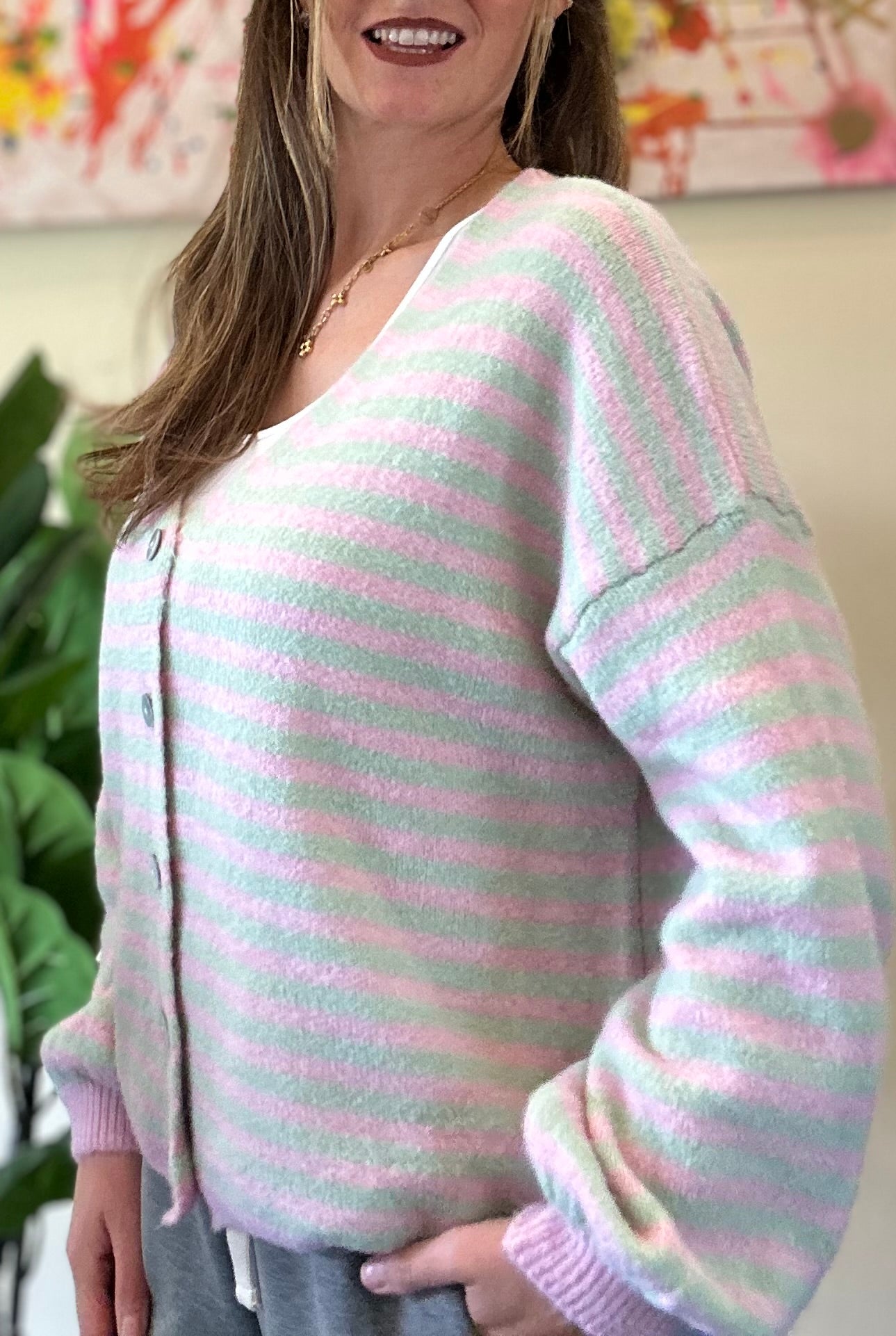 Ibiza Stripe Mint Rosé Cardigan
