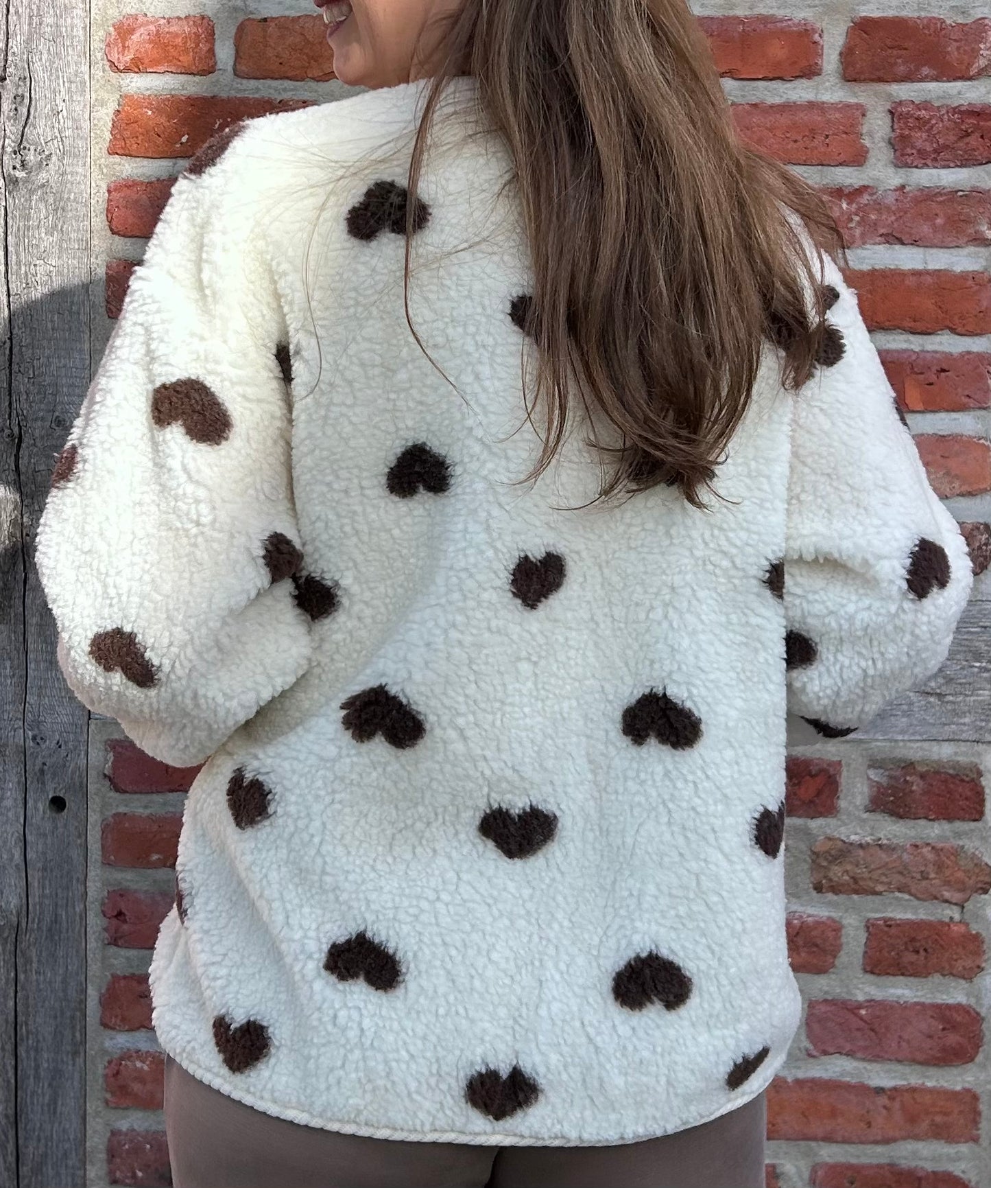 Cozy Heart Teddy Jacke Creme