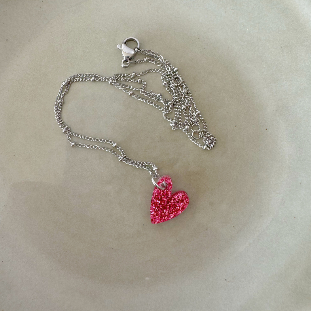 Kette Lume Charms Glitzer | Herz - Magenta