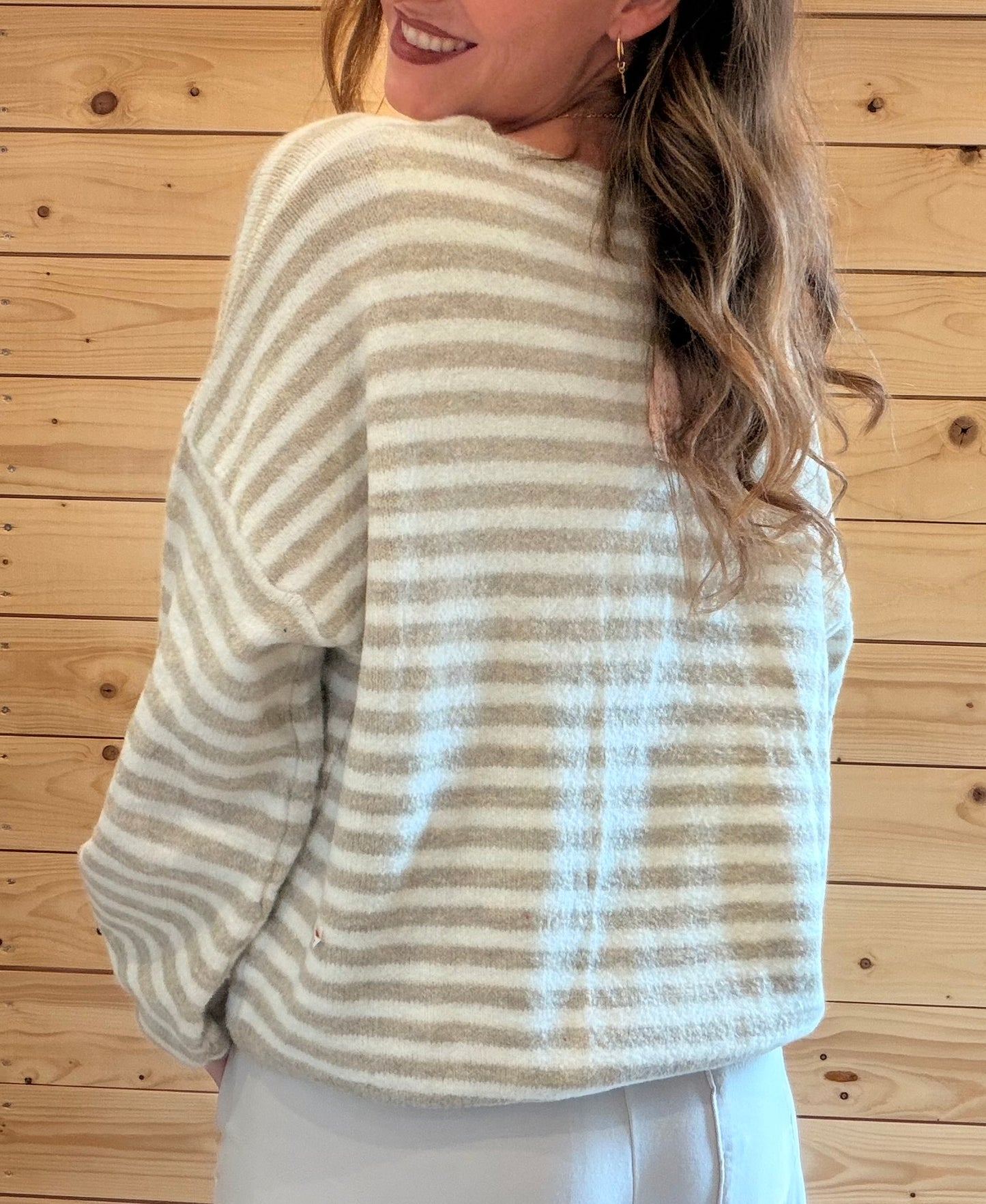 Strickjacke Candy Stripe Taupe/Creme