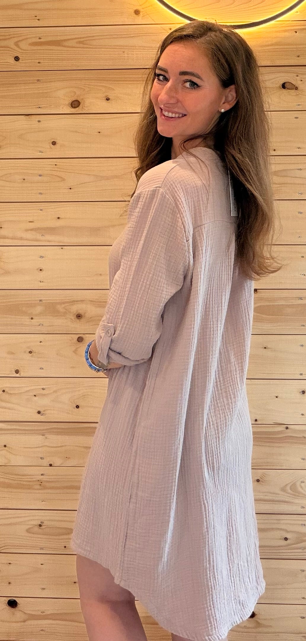 Zwillingsherz Musselin Kleid Beige
