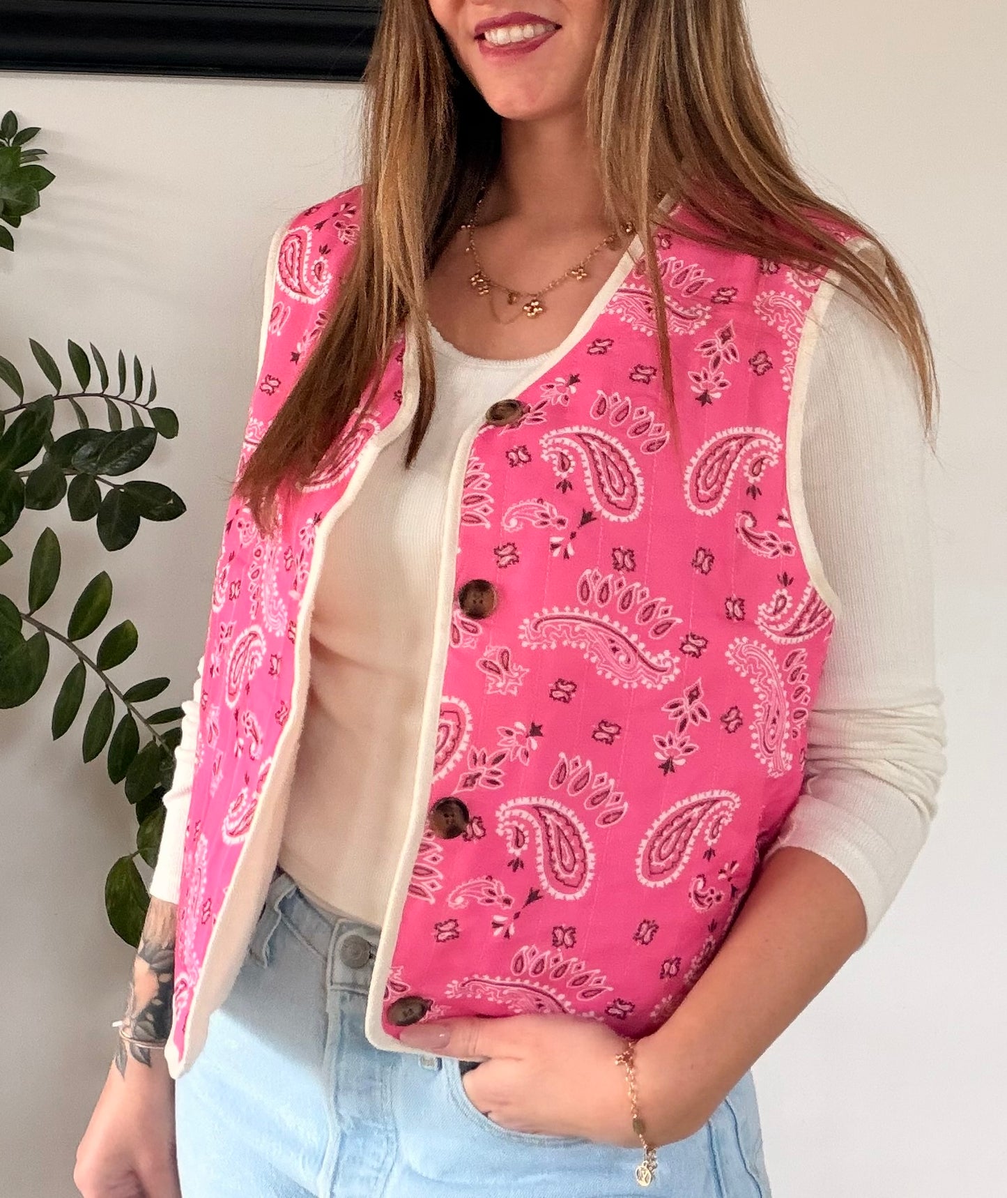 Beige Blossom Wende-Weste