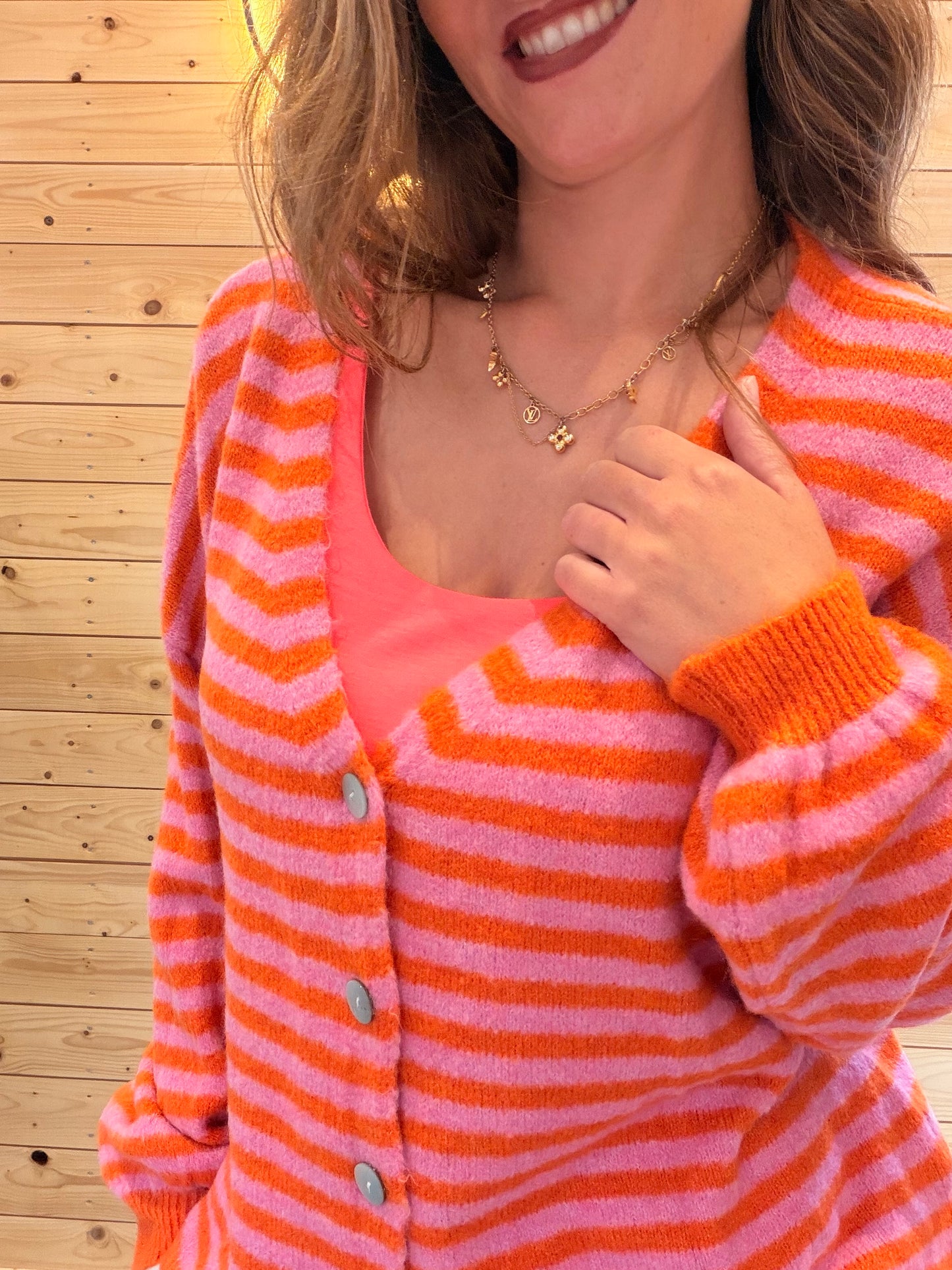 Strickjacke Candy Stripe Orange/Rosa