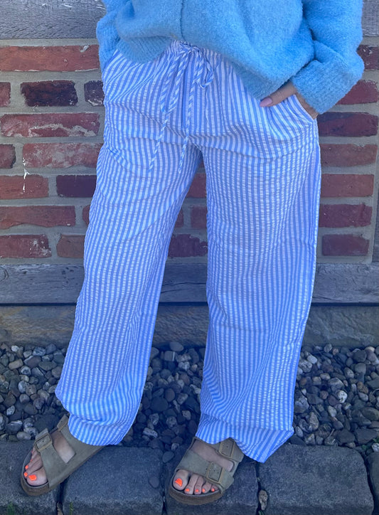 Seersucker Hose Blau