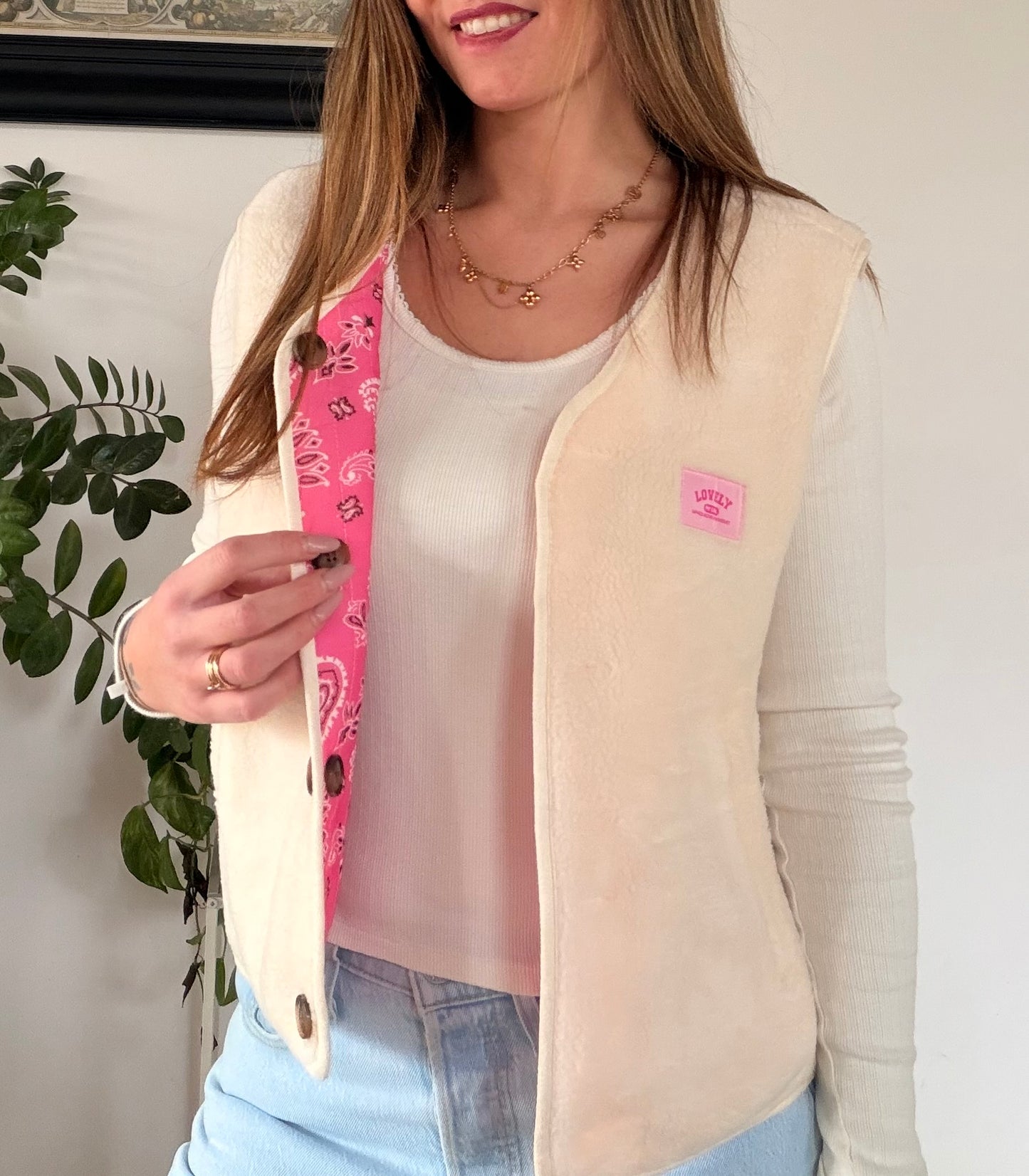 Beige Blossom Wende-Weste