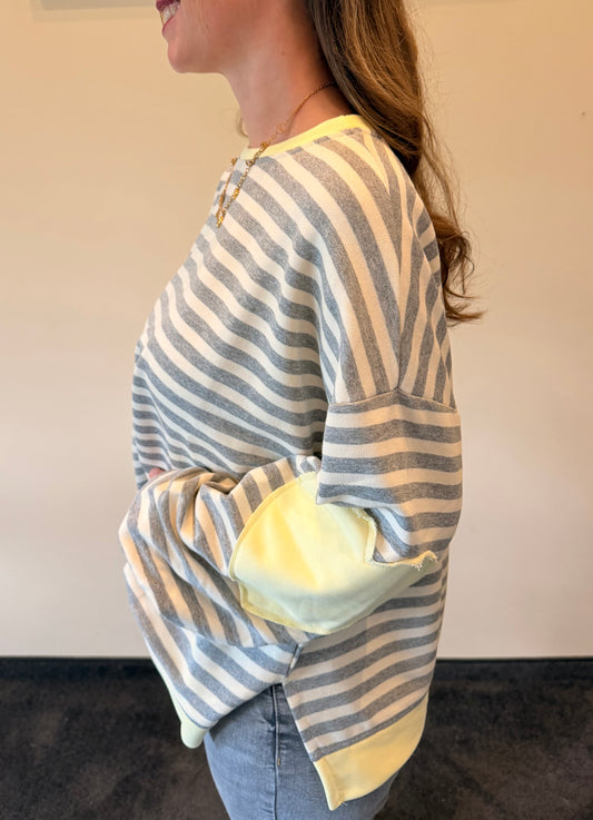 Cozy Heart Stripes Sweatshirt Grau/Gelb
