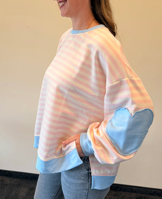 Cozy Heart Stripes Sweatshirt Rosa/Blau