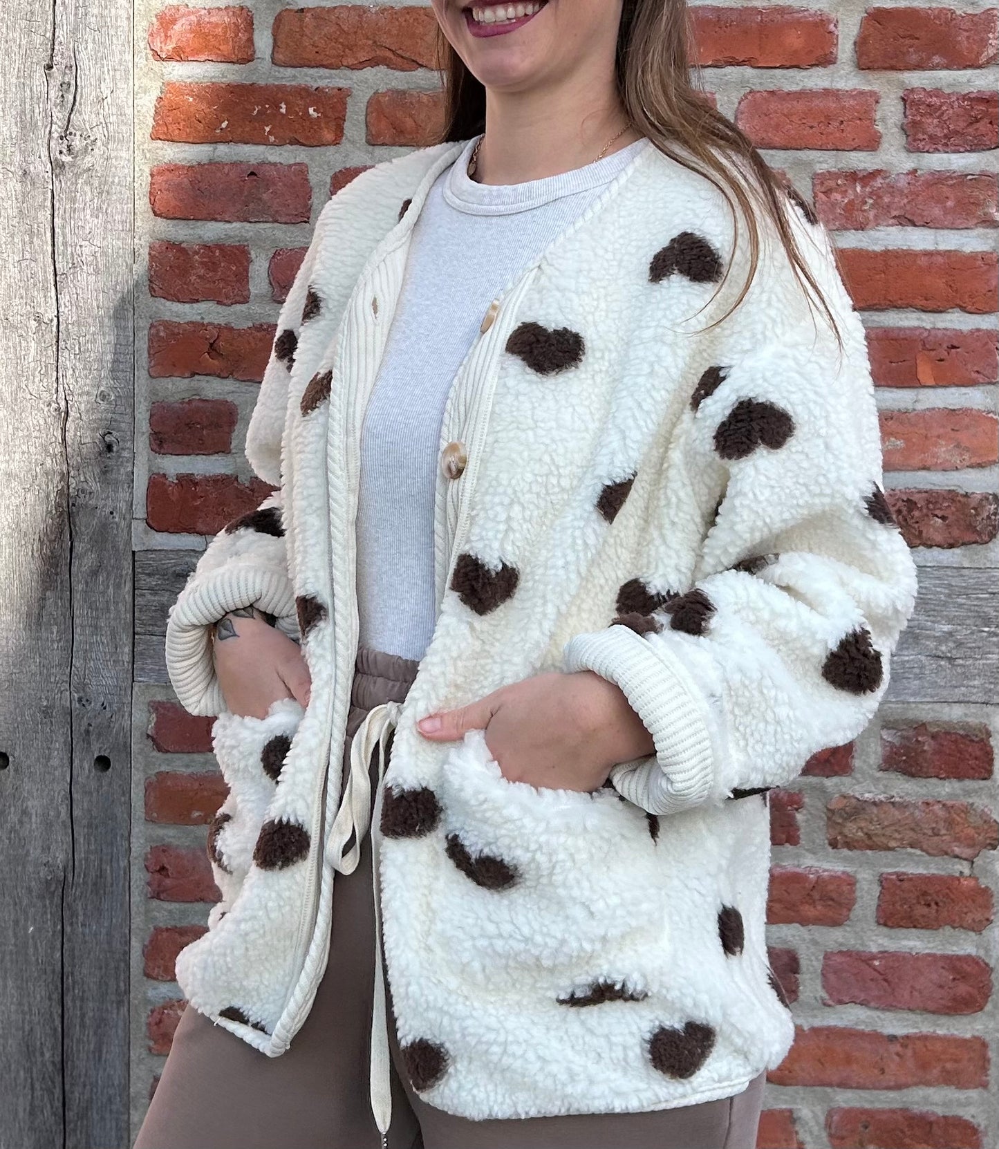 Cozy Heart Teddy Jacke Creme
