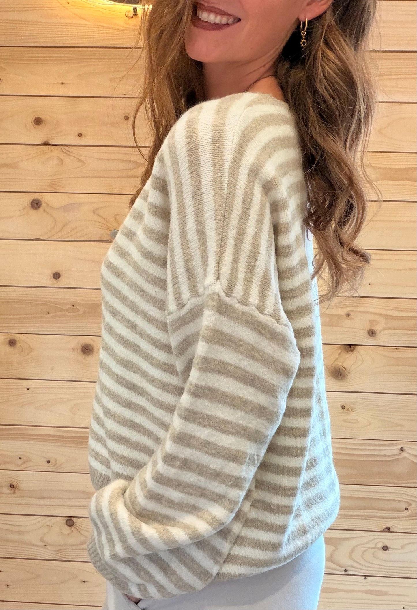 Strickjacke Candy Stripe Taupe/Creme