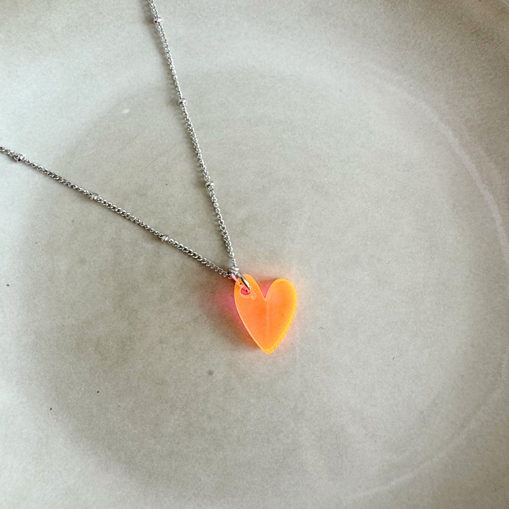Kette Lume Charms | Herz Neon Orange Silber